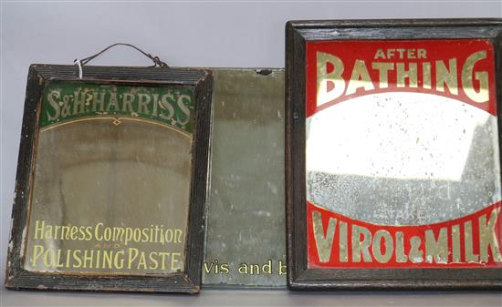 Three early advertising mirrors largest 25 x 36cm